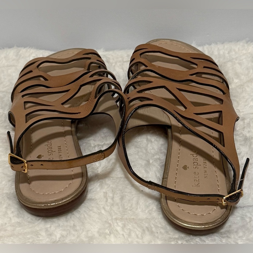 Kate Spade New York Aster Flat Sandals Tan Brown Leather Women’s 9.5M - Picture 5 of 6